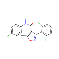 Cc1onc(-c2c(F)cccc2Cl)c1C(=O)N(C)c1ccc(Cl)cc1 ZINC000045372633