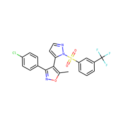 Cc1onc(-c2ccc(Cl)cc2)c1-c1ccnn1S(=O)(=O)c1cccc(C(F)(F)F)c1 ZINC000001031708