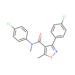 Cc1onc(-c2ccc(Cl)cc2)c1C(=O)N(C)c1ccc(Cl)cc1 ZINC000045368558