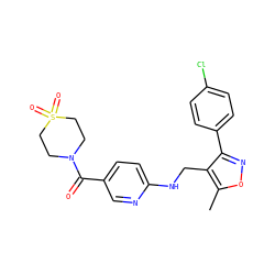 Cc1onc(-c2ccc(Cl)cc2)c1CNc1ccc(C(=O)N2CCS(=O)(=O)CC2)cn1 ZINC000169685484