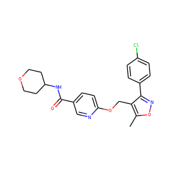 Cc1onc(-c2ccc(Cl)cc2)c1COc1ccc(C(=O)NC2CCOCC2)cn1 ZINC000141428216