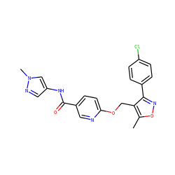 Cc1onc(-c2ccc(Cl)cc2)c1COc1ccc(C(=O)Nc2cnn(C)c2)cn1 ZINC000148755997