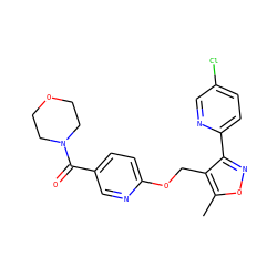 Cc1onc(-c2ccc(Cl)cn2)c1COc1ccc(C(=O)N2CCOCC2)cn1 ZINC000143252314