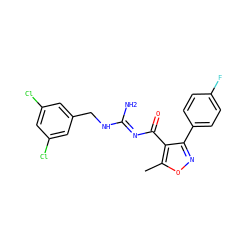 Cc1onc(-c2ccc(F)cc2)c1C(=O)/N=C(\N)NCc1cc(Cl)cc(Cl)c1 ZINC000095572815