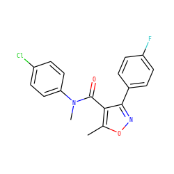 Cc1onc(-c2ccc(F)cc2)c1C(=O)N(C)c1ccc(Cl)cc1 ZINC000045335789