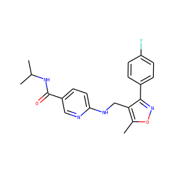 Cc1onc(-c2ccc(F)cc2)c1CNc1ccc(C(=O)NC(C)C)cn1 ZINC000142214815