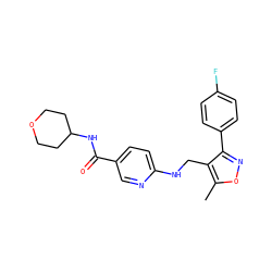 Cc1onc(-c2ccc(F)cc2)c1CNc1ccc(C(=O)NC2CCOCC2)cn1 ZINC000141293368