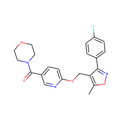 Cc1onc(-c2ccc(F)cc2)c1COc1ccc(C(=O)N2CCOCC2)cn1 ZINC000142163935