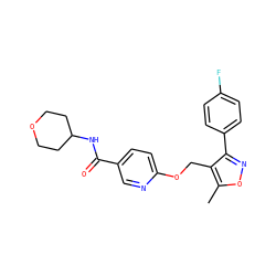 Cc1onc(-c2ccc(F)cc2)c1COc1ccc(C(=O)NC2CCOCC2)cn1 ZINC000143602263