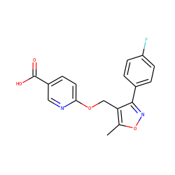 Cc1onc(-c2ccc(F)cc2)c1COc1ccc(C(=O)O)cn1 ZINC000141965478