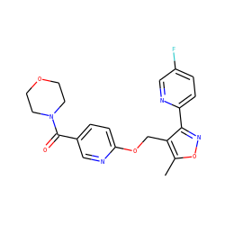 Cc1onc(-c2ccc(F)cn2)c1COc1ccc(C(=O)N2CCOCC2)cn1 ZINC000141376025