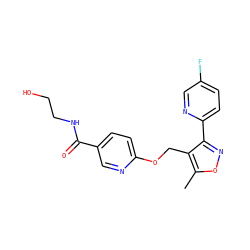 Cc1onc(-c2ccc(F)cn2)c1COc1ccc(C(=O)NCCO)cn1 ZINC000142515420