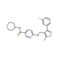 Cc1onc(-c2cccc(F)c2)c1CNc1ccc(C(=O)NC2CCOCC2)cn1 ZINC000142629490