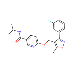 Cc1onc(-c2cccc(F)c2)c1COc1ccc(C(=O)NC(C)C)cn1 ZINC000143626029