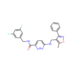 Cc1onc(-c2ccccc2)c1CNc1ccc(C(=O)NCc2cc(F)cc(F)c2)nn1 ZINC000207331248