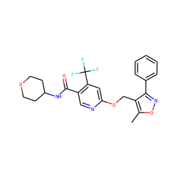 Cc1onc(-c2ccccc2)c1COc1cc(C(F)(F)F)c(C(=O)NC2CCOCC2)cn1 ZINC000141251668