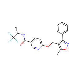 Cc1onc(-c2ccccc2)c1COc1ccc(C(=O)N[C@@H](C)C(F)(F)F)cn1 ZINC000141341426