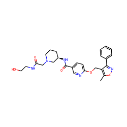 Cc1onc(-c2ccccc2)c1COc1ccc(C(=O)N[C@@H]2CCCN(CC(=O)NCCO)C2)cn1 ZINC000143564160