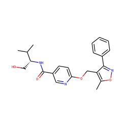 Cc1onc(-c2ccccc2)c1COc1ccc(C(=O)N[C@H](CO)C(C)C)cn1 ZINC000142654663