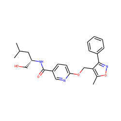 Cc1onc(-c2ccccc2)c1COc1ccc(C(=O)N[C@H](CO)CC(C)C)cn1 ZINC000141958516