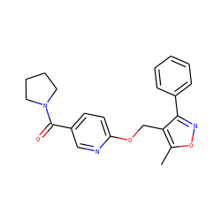 Cc1onc(-c2ccccc2)c1COc1ccc(C(=O)N2CCCC2)cn1 ZINC000143128290