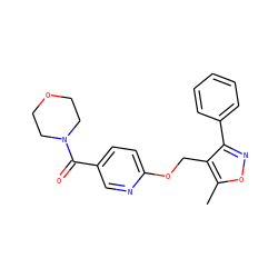 Cc1onc(-c2ccccc2)c1COc1ccc(C(=O)N2CCOCC2)cn1 ZINC000143067744