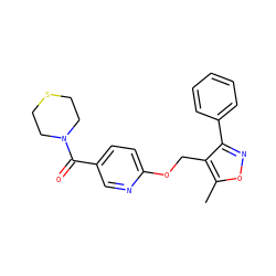 Cc1onc(-c2ccccc2)c1COc1ccc(C(=O)N2CCSCC2)cn1 ZINC000143074635