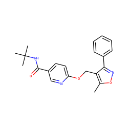 Cc1onc(-c2ccccc2)c1COc1ccc(C(=O)NC(C)(C)C)cn1 ZINC000143618271