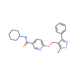 Cc1onc(-c2ccccc2)c1COc1ccc(C(=O)NC2CCCCC2)cn1 ZINC000143131320