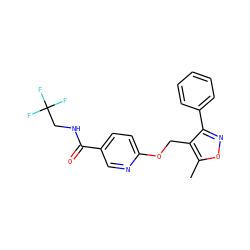 Cc1onc(-c2ccccc2)c1COc1ccc(C(=O)NCC(F)(F)F)cn1 ZINC000143364050