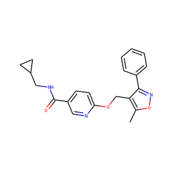Cc1onc(-c2ccccc2)c1COc1ccc(C(=O)NCC2CC2)cn1 ZINC000142216325