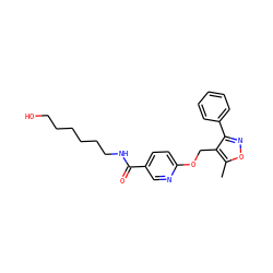 Cc1onc(-c2ccccc2)c1COc1ccc(C(=O)NCCCCCCO)cn1 ZINC000143174828