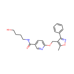 Cc1onc(-c2ccccc2)c1COc1ccc(C(=O)NCCCCO)cn1 ZINC000141995074
