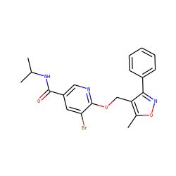 Cc1onc(-c2ccccc2)c1COc1ncc(C(=O)NC(C)C)cc1Br ZINC000143376789