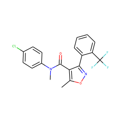 Cc1onc(-c2ccccc2C(F)(F)F)c1C(=O)N(C)c1ccc(Cl)cc1 ZINC000045385313