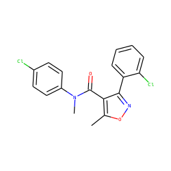 Cc1onc(-c2ccccc2Cl)c1C(=O)N(C)c1ccc(Cl)cc1 ZINC000043208218
