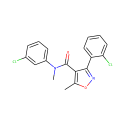 Cc1onc(-c2ccccc2Cl)c1C(=O)N(C)c1cccc(Cl)c1 ZINC000045336936