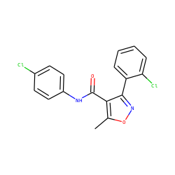 Cc1onc(-c2ccccc2Cl)c1C(=O)Nc1ccc(Cl)cc1 ZINC000000127697