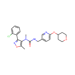 Cc1onc(-c2ccccc2Cl)c1N(C)C(=O)NCc1ccc(OC2CCOCC2)nc1 ZINC000072173093