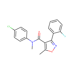 Cc1onc(-c2ccccc2F)c1C(=O)N(C)c1ccc(Cl)cc1 ZINC000045373942