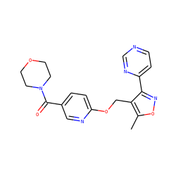 Cc1onc(-c2ccncn2)c1COc1ccc(C(=O)N2CCOCC2)cn1 ZINC000141390949
