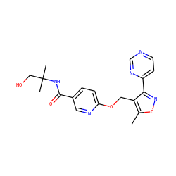 Cc1onc(-c2ccncn2)c1COc1ccc(C(=O)NC(C)(C)CO)cn1 ZINC000141390750