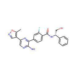 Cc1oncc1-c1cnc(N)c(-c2ccc(C(=O)N[C@H](CO)c3ccccc3)c(F)c2)n1 ZINC001772614509