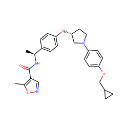 Cc1oncc1C(=O)N[C@@H](C)c1ccc(O[C@@H]2CCN(c3ccc(OCC4CC4)cc3)C2)cc1 ZINC001772654783