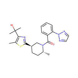 Cc1sc([C@@H]2CC[C@@H](C)N(C(=O)c3ccccc3-n3nccn3)C2)nc1C(C)(C)O ZINC000473087434