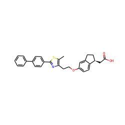 Cc1sc(-c2ccc(-c3ccccc3)cc2)nc1CCOc1ccc2c(c1)CC[C@H]2CC(=O)O ZINC000028951994