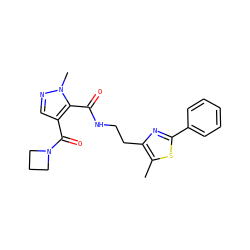 Cc1sc(-c2ccccc2)nc1CCNC(=O)c1c(C(=O)N2CCC2)cnn1C ZINC000144099269