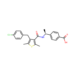 Cc1sc(C)c(C(=O)N[C@@H](C)c2ccc(C(=O)O)cc2)c1Cc1ccc(Cl)cc1 ZINC000045367357