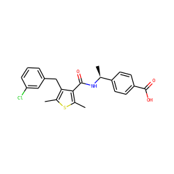 Cc1sc(C)c(C(=O)N[C@@H](C)c2ccc(C(=O)O)cc2)c1Cc1cccc(Cl)c1 ZINC000045385896