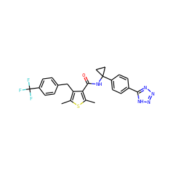 Cc1sc(C)c(C(=O)NC2(c3ccc(-c4nnn[nH]4)cc3)CC2)c1Cc1ccc(C(F)(F)F)cc1 ZINC000045357451
